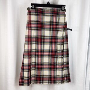 Vintage English Sports Shop 100% Pure Wool Pleated Red Plaid Skirt Small